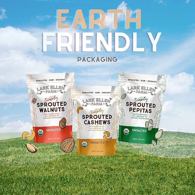 Lark Ellen Farm Sprouted Salted Cashews - Non GMO, Healthy Keto Snacks, Paleo, Gluten Free, Vegan