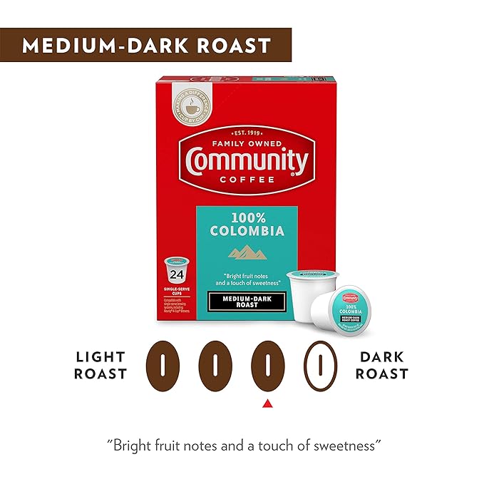 Community Coffee 100% Colombia 24 Count Coffee Pods, Medium Dark Roast, Compatible with Keurig 2.0
