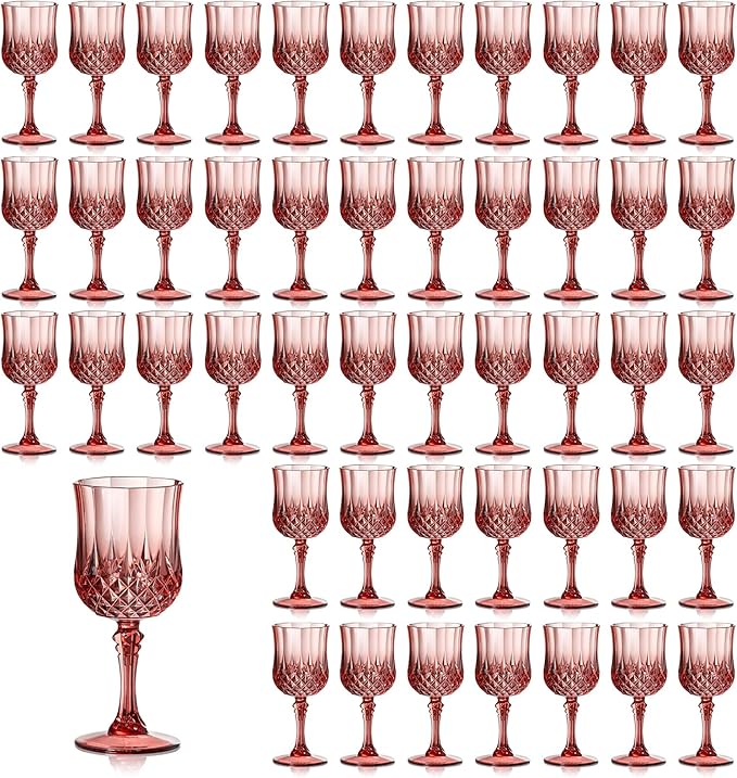 XUWAIDSGN 48 Pcs 7oz Plastic Vintage Wine Glasses Drinking Glasses Unbreakable Wedding Glassware