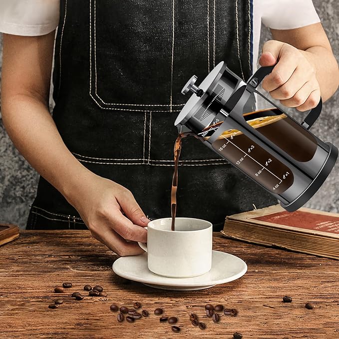 French Press Coffee Maker (21oz 600ML 3-4Cup) Coffee Press, with 4 Filters System, Heat Resistant