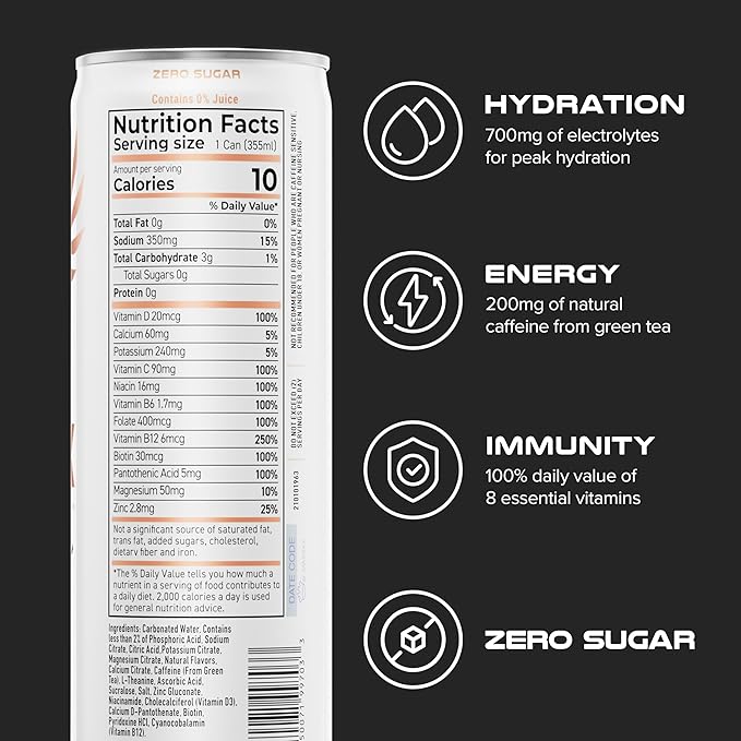 PHX Hydration Energy Drink - 700mg Electrolytes, 200mg Natural Green Tea Caffeine, 100% Daily Value