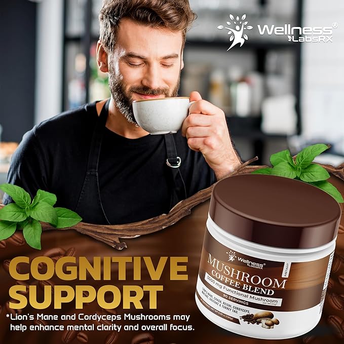 Mushroom Coffee, 90 Servings Organic Mushrooms Instant Coffea, Great Tasting Colombian Keto Coffee