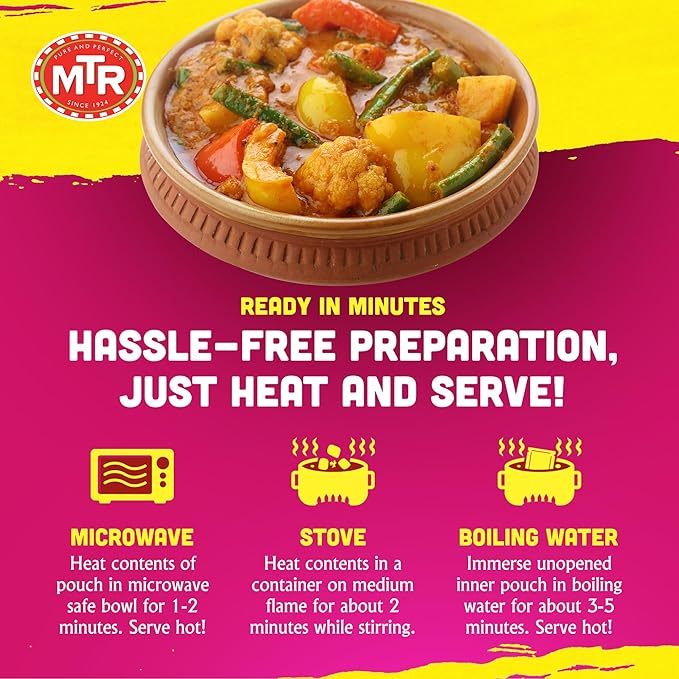 MTR - Minute Meals: Flavorful Mixed Vegetable Curry - Authentic Indian Ready-to-Eat Meal with No