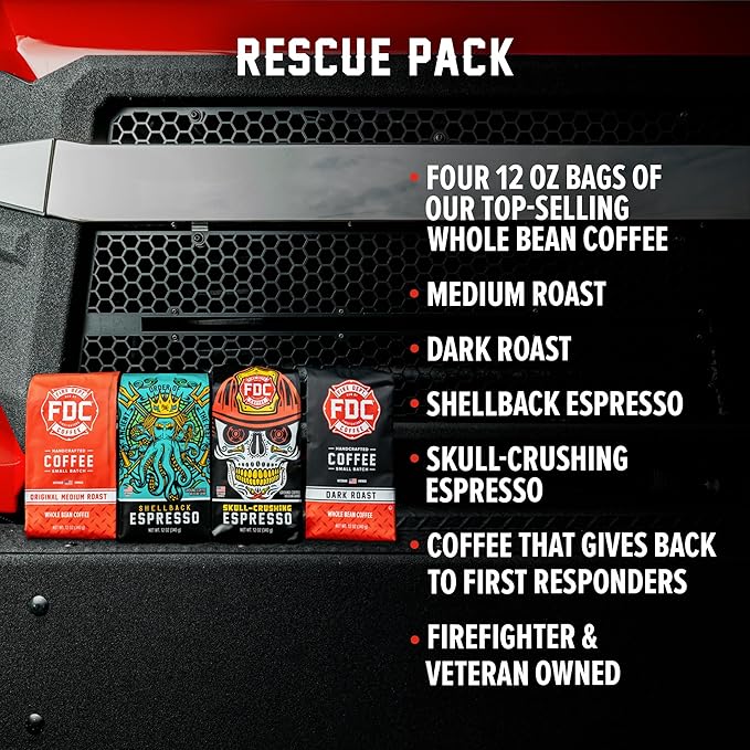 Fire Department Coffee - Gives Back to Firefighters - Rescue Variety Pack - Whole Bean Coffee