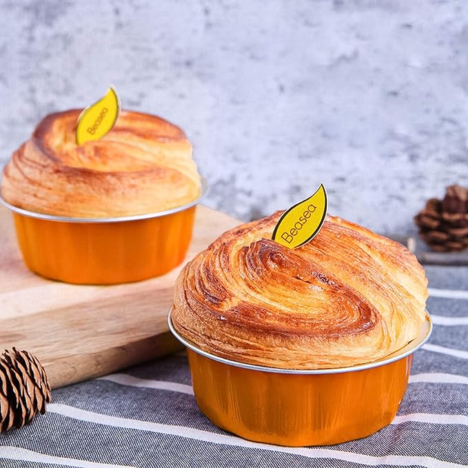 Beasea Disposable Ramekins for Baking, 8oz 100 Pack Aluminum Foil Cups with Lids, Creme Brulee