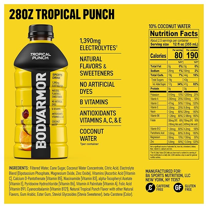 BODYARMOR Sports Drink Sports Beverage, Tropical Punch, Coconut Water Hydration, Natural Flavors