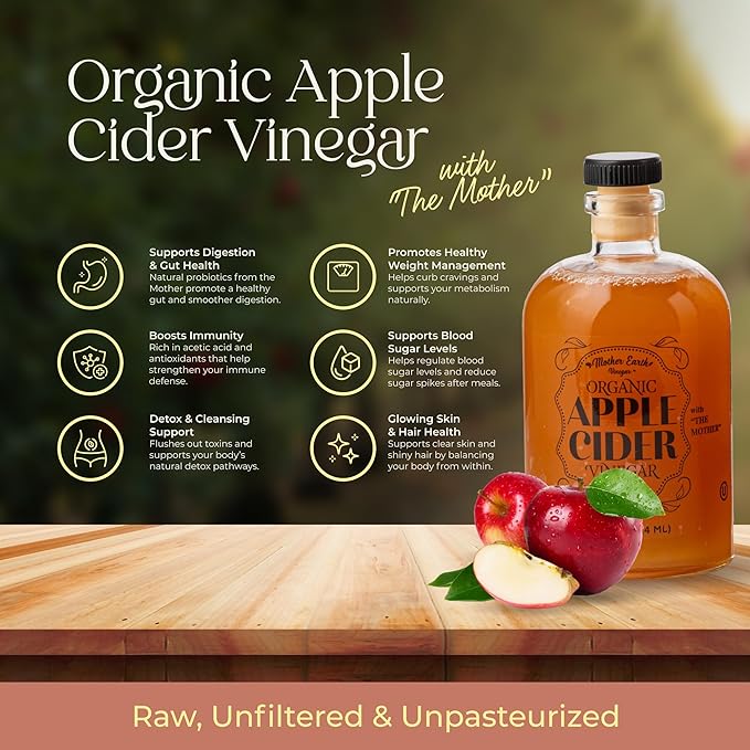 Mother Earth, Organic Apple Cider Vinegar with The Mother, Fresh Pressed Organic Apples, OACV, ACV