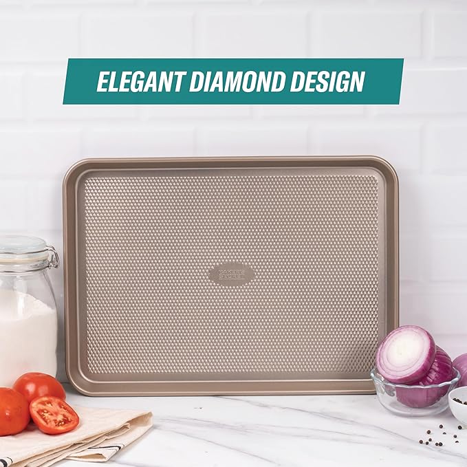 Baker's Secret Baking Sheet Pan Set, 3x Cookie Sheets for Oven, Diamond Texture Premium Air Flow