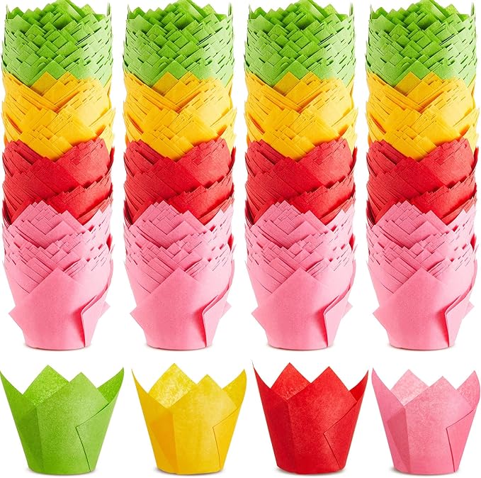 300 Pcs Jumbo Muffin Liners for Baking 2-1/4" x 4" Large Tulip Cupcake Liners Greaseproof Cupcake