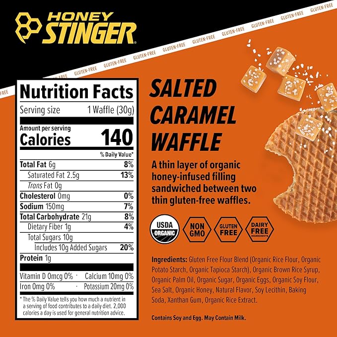 Honey Stinger Organic Gluten Free Salted Caramel Waffle, Energy Stroopwafel for Exercise, Endurance