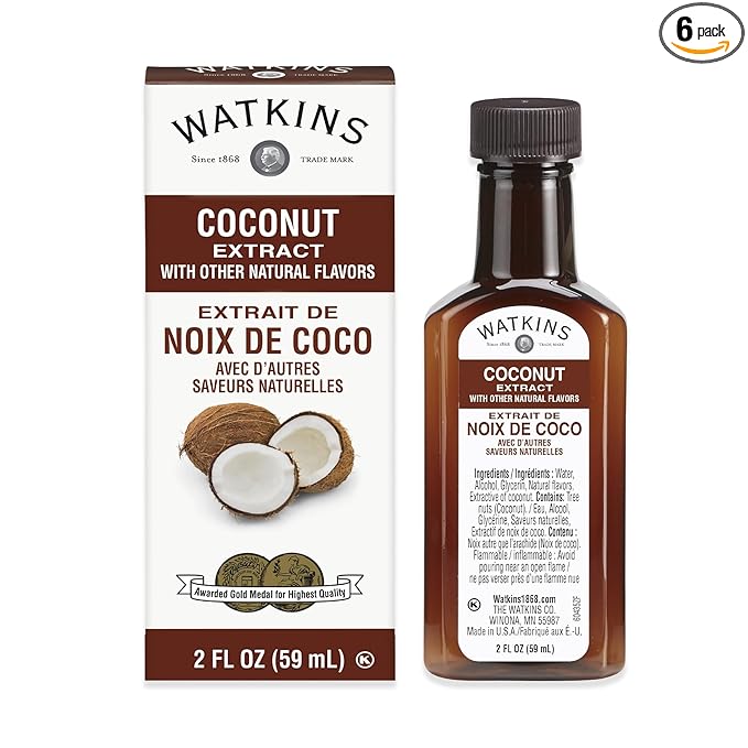 Watkins Coconut Extract with Other Natural Flavors, 2 oz. Bottles, Pack of 6 (Packaging May Vary)