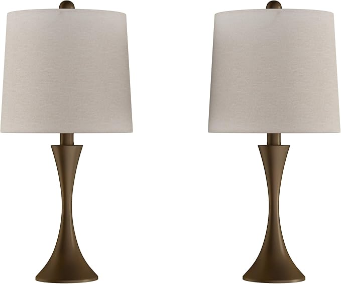 Table Lamps - Set of 2 Mid-Century Modern Lights with Metal Flared Trumpet Base - Includes Energy