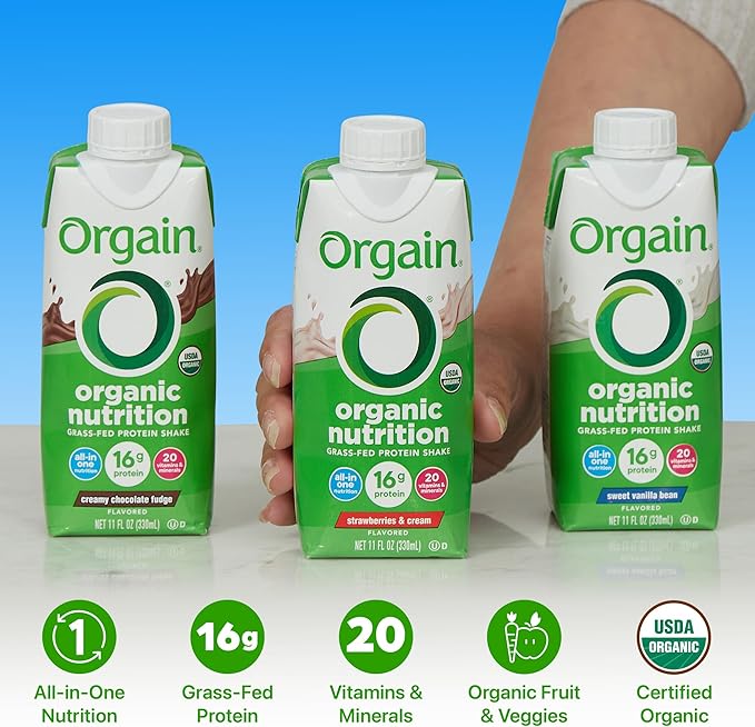 Orgain Organic Nutritional Protein Shake, 16g Grass Fed Whey Protein, Meal Replacement, 20 Vitamins