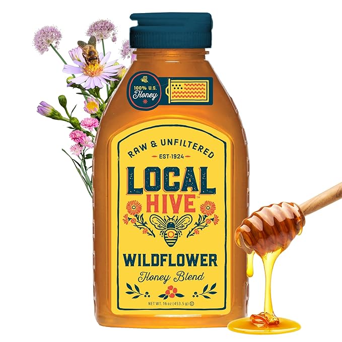 Local Hive Wildflower Raw Unfiltered Honey – 16oz, 100% Pure US Honey, Sourced from American Bees