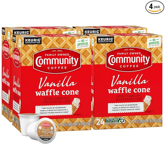 Community Coffee Vanilla Waffle Cone 96 Count Coffee Pods, Ice Cream Flavored, Compatible with