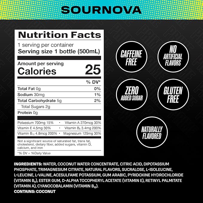 PRIME Hydration SOURNOVA, Sports Drinks, Electrolyte Enhanced for Replenishing Fluids, 250mg BCAAs