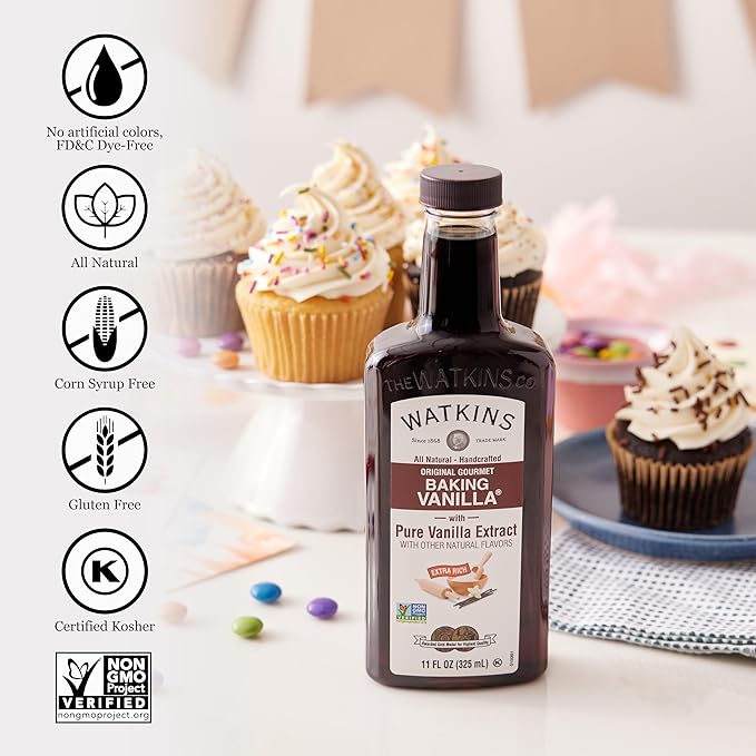 Watkins All Natural Original Gourmet Baking Vanilla, with Pure Vanilla Extract, 11 Fl Oz (Pack of