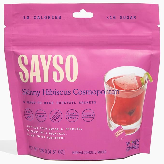 SAYSO: Skinny Hibiscus Cosmo Craft Cocktail Tea Bag | Enjoy an Instant Cosmopolitan or Mocktail in