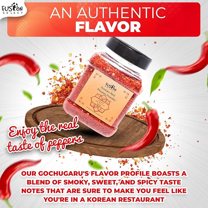 Fusion Select Korean Non-GMO Red Chili Pepper Flakes Powder, Gluten Free, Premium Gochugaru for