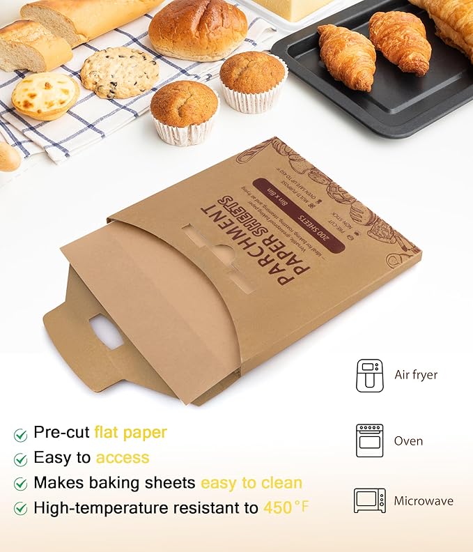 200PCS Parchment Paper Sheets, 9x9in, Squares Baking Paper for Baking, Air Fryer, Steaming