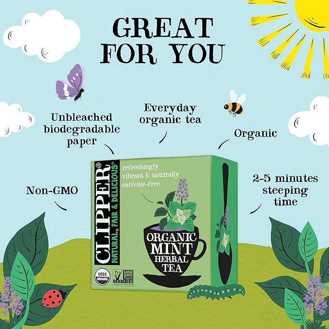 Clipper Tea Mint Herbal Teabags ??Caffeine Free, USDA Organic, Great Hot or Iced ??Refreshing