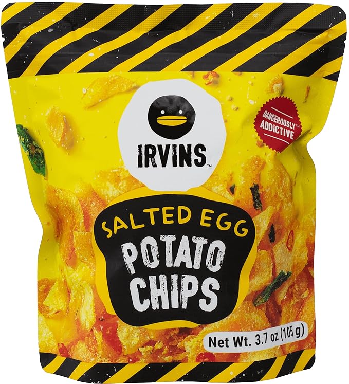 IRVINS Potato Chips Crisps Variety Pack Of 3: Salted Egg Potato Chips (3.7 oz), Spicy Salted Egg