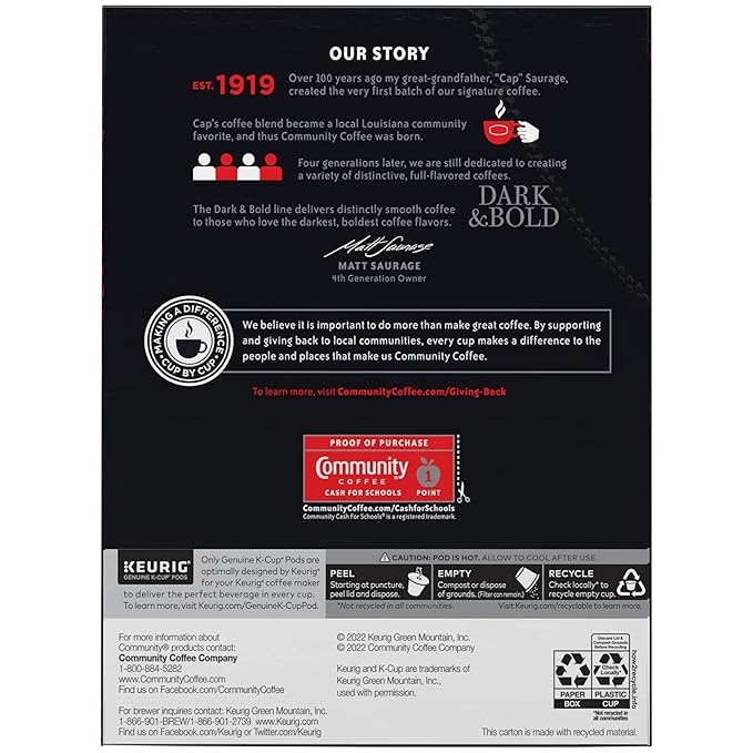 Community Coffee Dark & Bold Exxtra Boost 24 Count Coffee Pods, Compatible with Keurig 2.0 K-Cup
