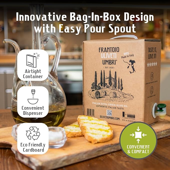 Frantoio Uliveti Umbri Bag in Box Olive Oil | Authentic Italian Extra Virgin Olive Oil | Perfect