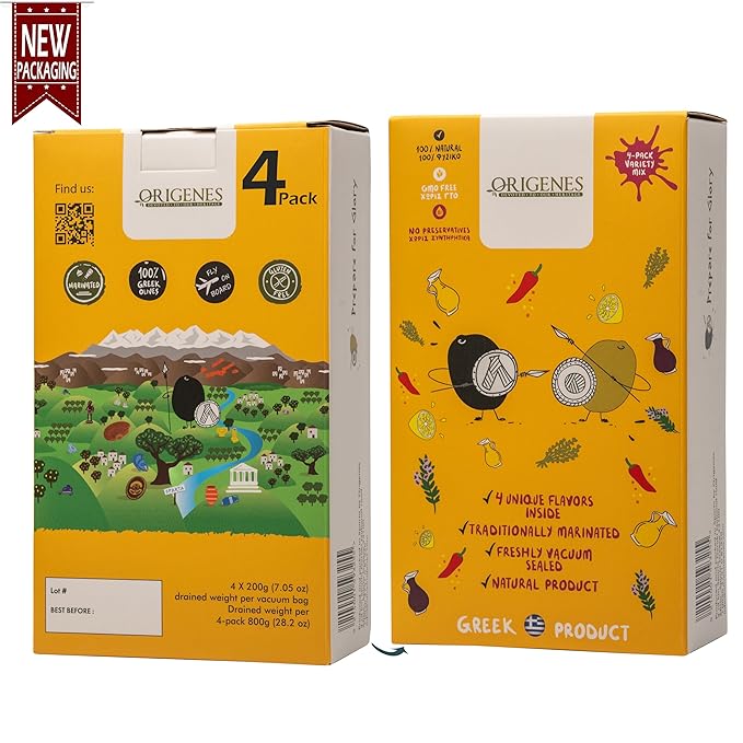 Pack of 4 Variety Mix Olives in Vacuum, 2 Greek Olive Varieties with 4 flavors, Freshly Sealed
