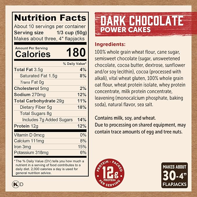 Kodiak Cakes Protein Pancake Power Cakes, Flapjack and Waffle Baking Mix, Dark Chocolate, 18 Ounce