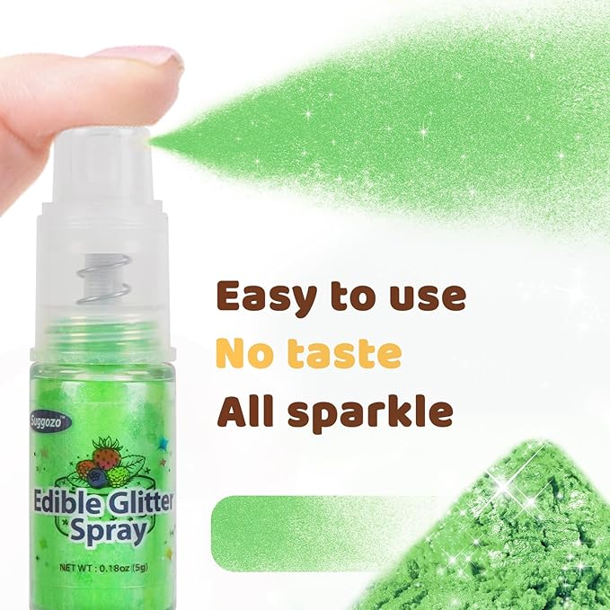 Green Edible Glitter Spray, 5g Food Grade, Edible Green Glitter for Drinks, Cake Decorating