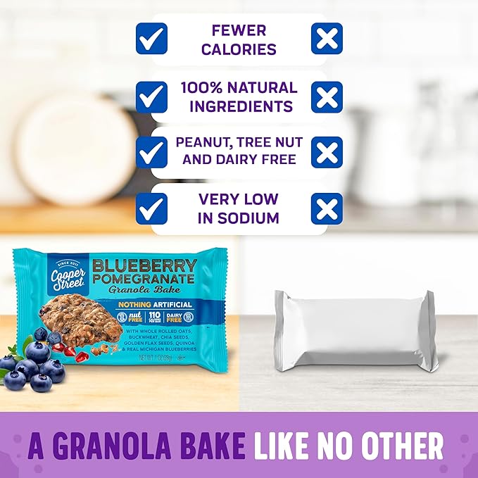 Cooper Street Granola Bakes in Delicious Blueberry Pomegranate Flavor | Healthy Chewy Granola Bars