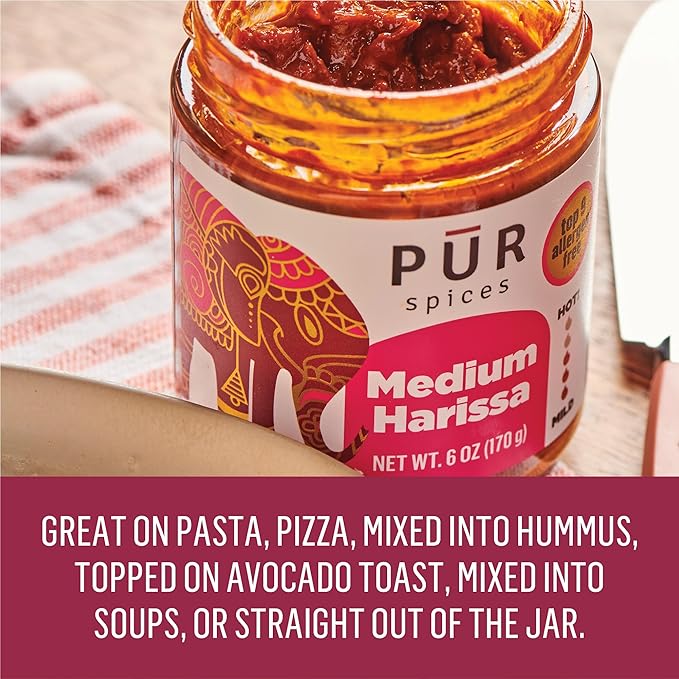 PUR Spices Medium Harissa Paste I Hot Sauce for Cooking and Dipping I Spicy Chili Pepper and Garlic