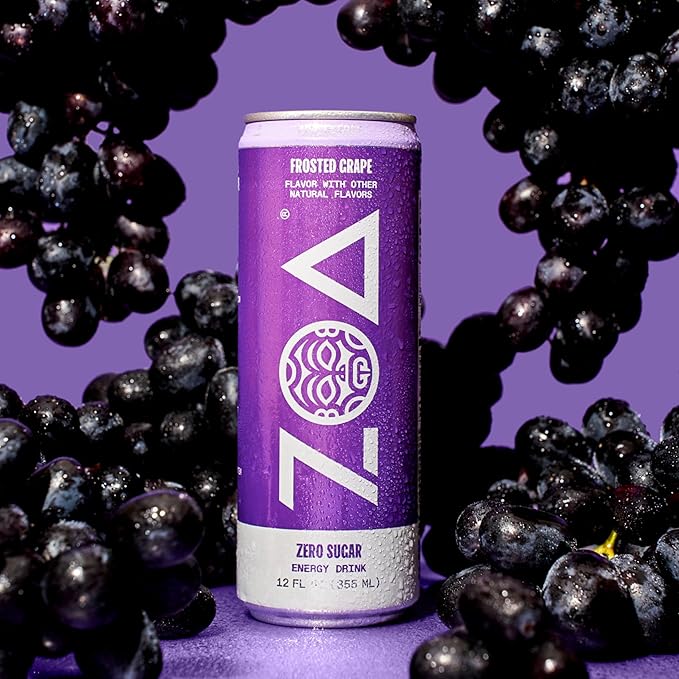ZOA Zero Sugar Energy Drinks, Frosted Grape - Sugar Free with Electrolytes, Healthy Vitamin C