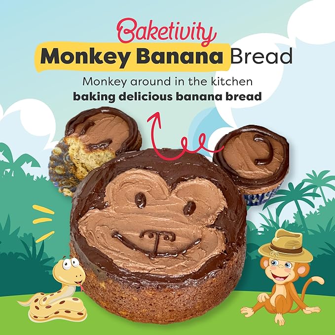 BAKETIVITY Monkey Banana Bread Kids Baking Kit | Banana Cake Kids Baking Set for Girls & Boys |