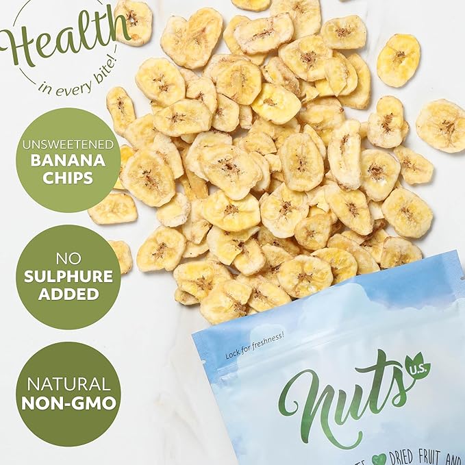NUTS U.S. - Unsweetened Banana Chips | No Sulphure, Added & No Artificial Colors | NON-GMO |