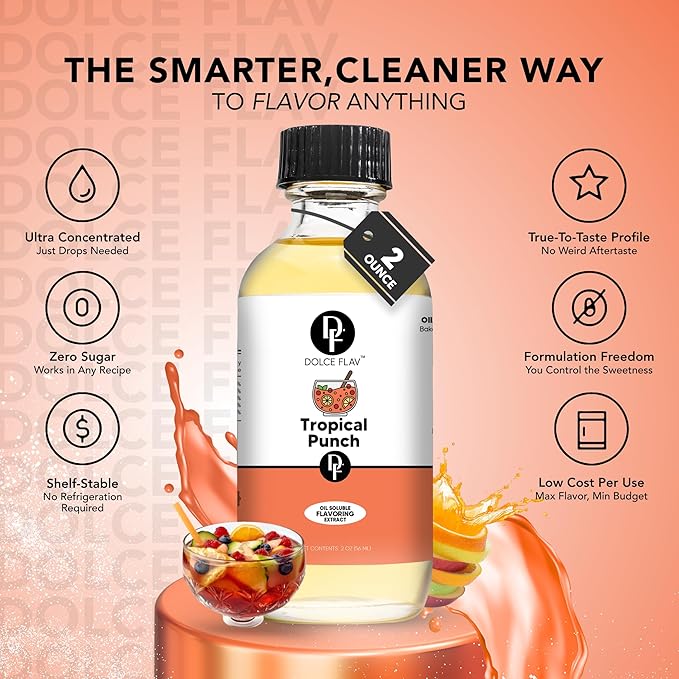 Dolce Flav Tropical Punch Extract ??2 Ounce Oil-Soluble Kosher, Sugar-Free, Concentrated Fruity