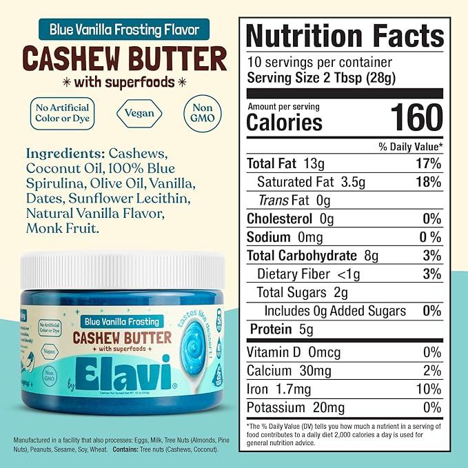 ELAVI Keto Cashew Butter, Kid-Friendly, Low-Sugar Dessert Spread | Vegan, No Added Sugar, No Sugar