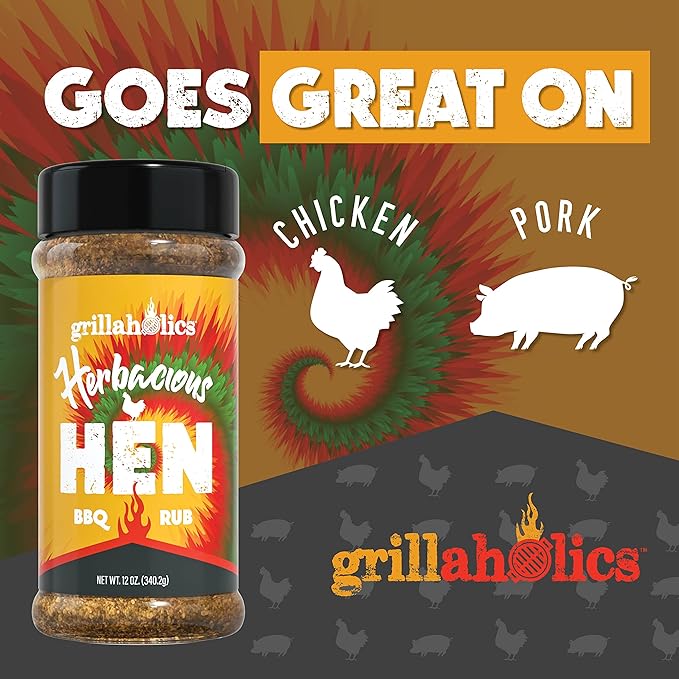 Grillaholics Herbacious Hen Poultry Seasoning - Herb & Garlic Chicken Rub for Smoked, Roasted