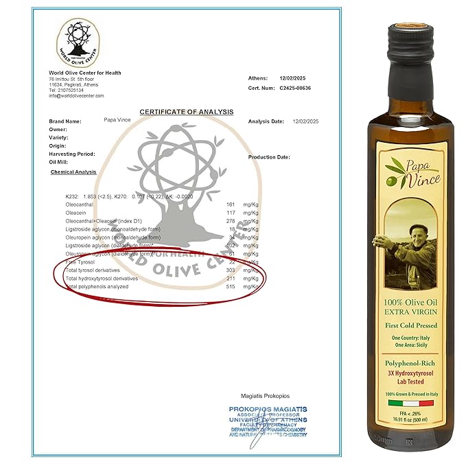 Papa Vince Olive Oil Extra Virgin - First Cold Press Family Harvest 2024/25, Polyphenol Rich