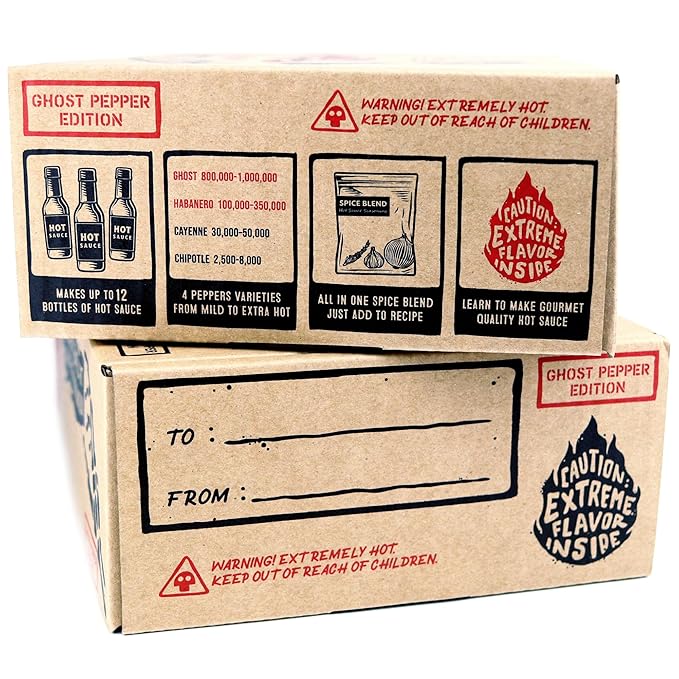 Deluxe Hot Sauce Making Kit, Ghost Pepper Edition, Gourmet Spice Blend, 3 Bottles, Fun Labels, Make