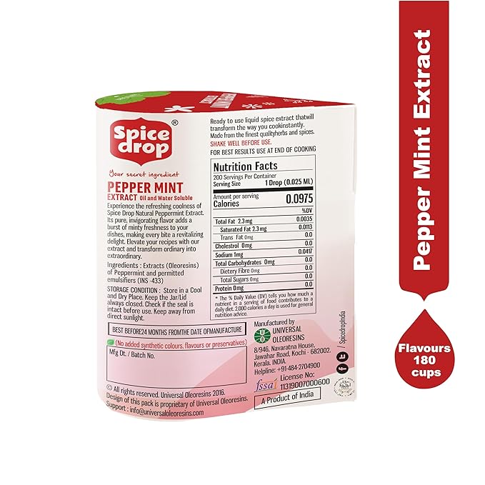 Spice Drop Peppermint Extract - Up to 180 Drops Per Bottle | Tea, Coffee, Cooking, Baking, Dessert