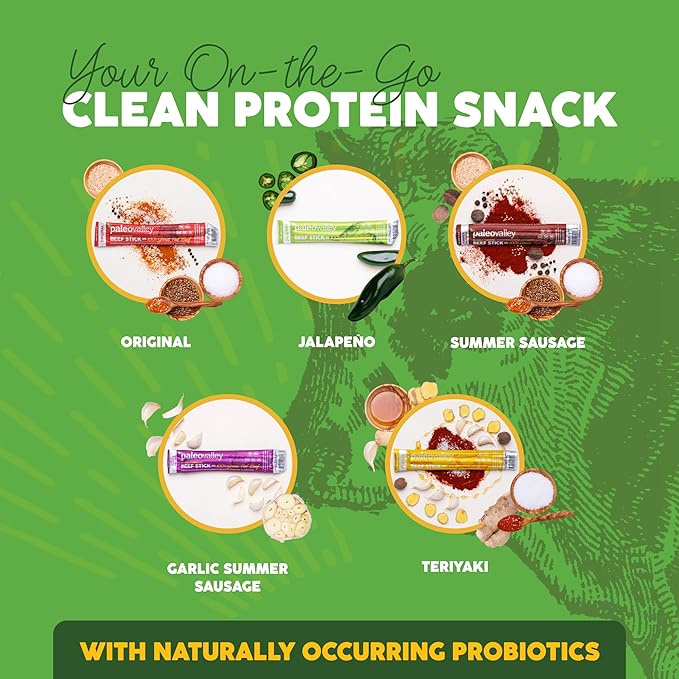 Paleovalley 100% Grass Fed Beef Sticks - Delicious Gluten Free Beef Snack - High Protein Keto