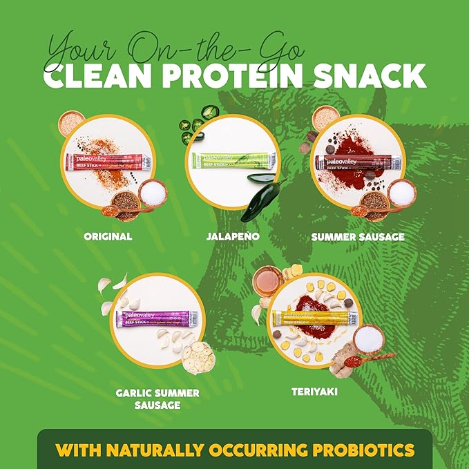 Paleovalley 100% Grass Fed Beef Sticks - Delicious Gluten Free Beef Snack - High Protein Keto