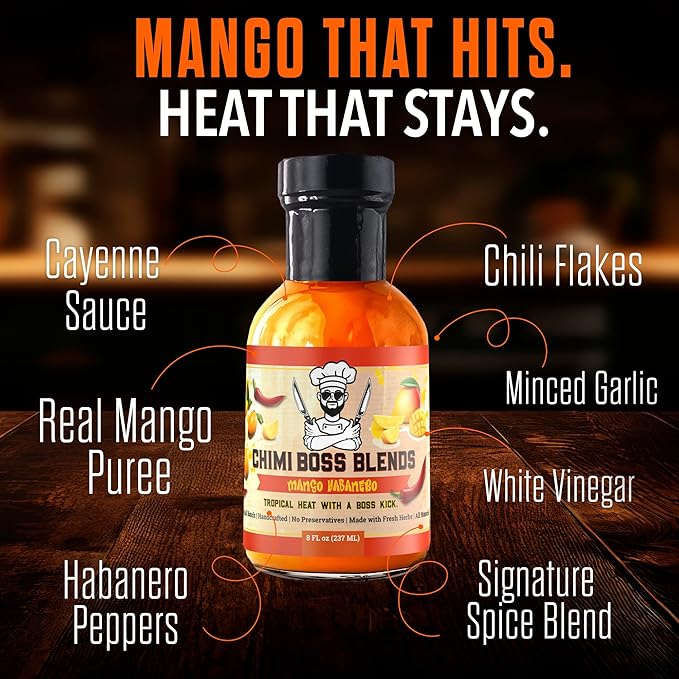 Chimi Boss Mango Habanero Sauce – Sweet-Heat Flavor Explosion for Tacos, Chicken, Pizza & More – 8