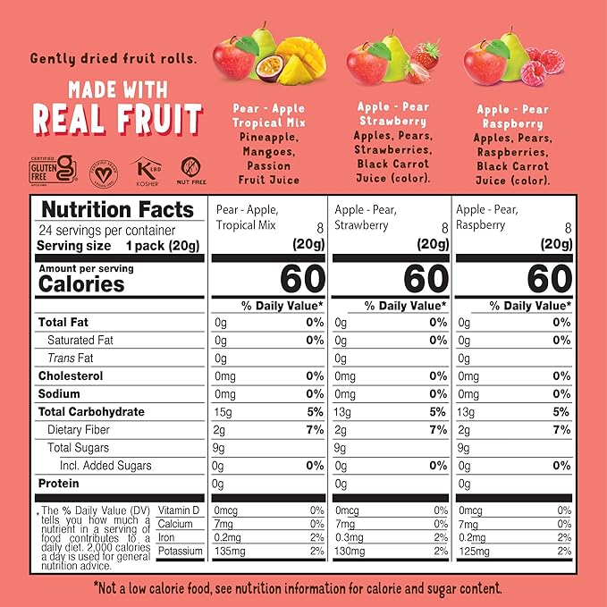 BEAR Real Fruit Snack Rolls - Gluten Free, Vegan, and Non-GMO - Variety Pack (Strawberry