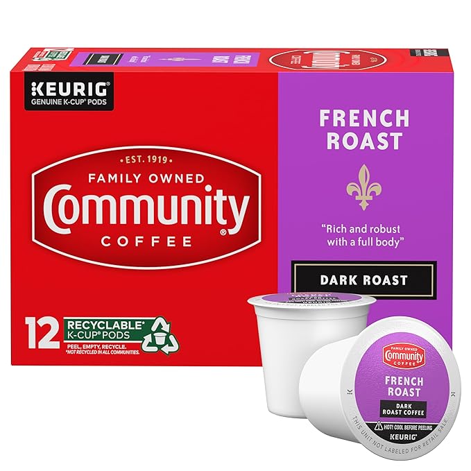 Community Coffee French Roast 12 Count Coffee Pods, Extra Dark Roast, Compatible with Keurig 2.0