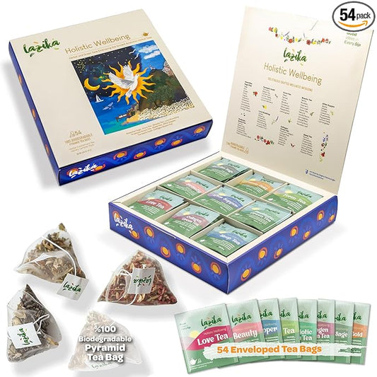 Lazika Herbal Tea Variety Pack with Lovely Presentation Box, 54 Counts, Holistic Wellbeing Tea