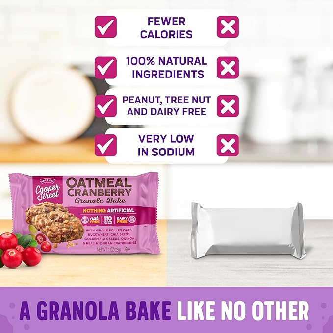 Cooper Street Granola Cookie Bake - Oatmeal Cranberry Chewy Granola Bars | Individually Wrapped