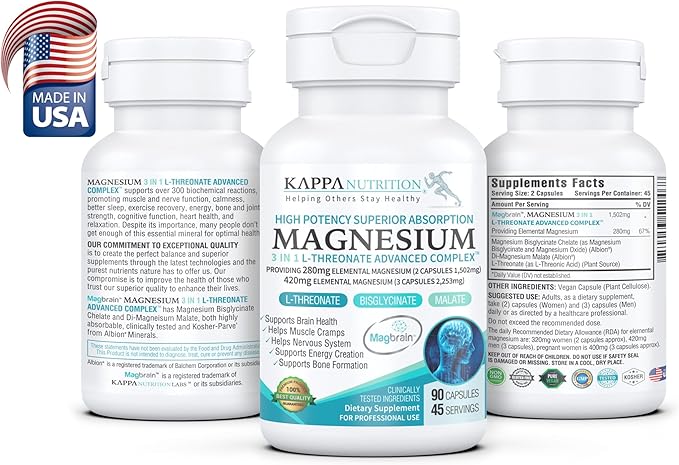 Kappa Nutrition Magbrain??Magnesium L-Threonate Plant-Based, 420mg Elemental Magnesium (3 Capsules)